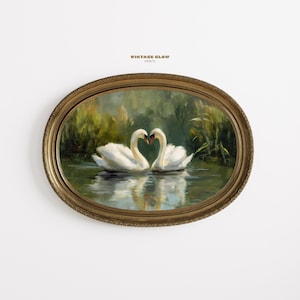 Vintage Swan Couple Print | Neutral Moody Bird Decor | Soft Pink Farmhouse Style | Digital Download