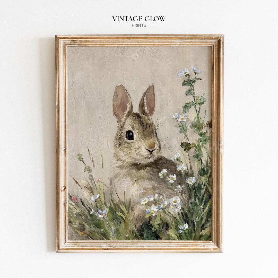 Rustic Easter Bunny Print | Vintage Cottagecore Farmhouse Rabbit Wall ...