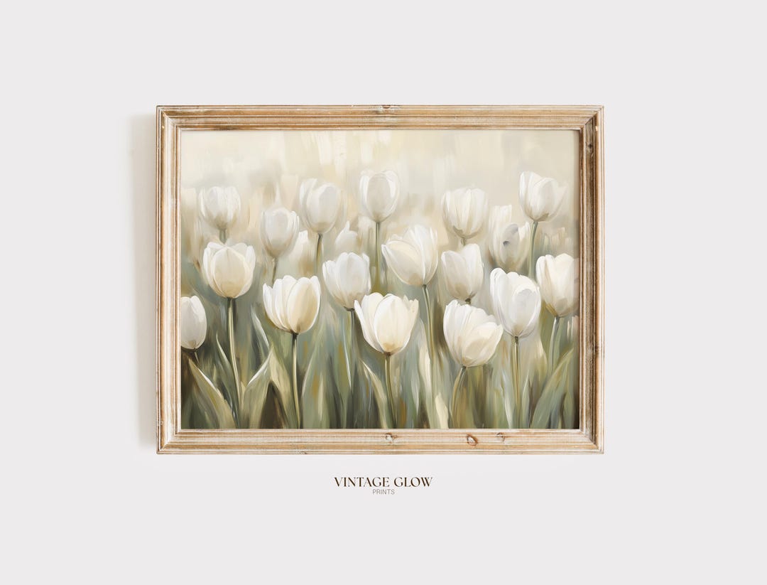 White Tulips Vintage Floral Print | Cottagecore Farmhouse Kitchen Wall ...