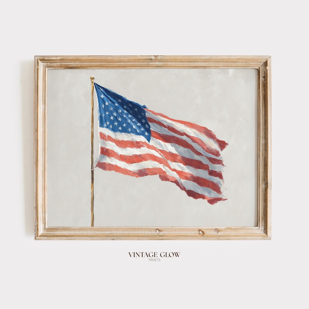 Vintage American Flag Wall Art | Rustic Patriotic USA Decor | Digital ...