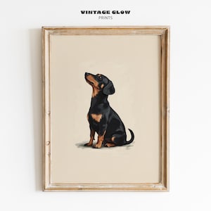 Vintage Dachshund Portrait Art Print | Black and Tan Sausage Dog Wall Decor | Small Dog Printable | Home Office & Nursery | Digital Download