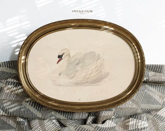 Vintage Swan Printable Art | Antique Neutral Watercolor Farmhouse Nursery Wall Decor | Digital Download