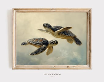 Vintage Sea Turtle Print | Coastal Bathroom Wall Art (Digital Download)