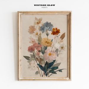 Vintage Botanical Printable Art | Earth Tone Floral Watercolor | Boho Cottagecore Wall Decor | Maximalist Eclectic Download | #V270