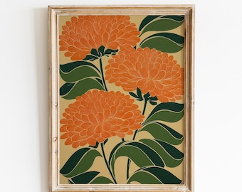 Impressão floral Art Déco | Arte de parede floral maximalista (Download digital)