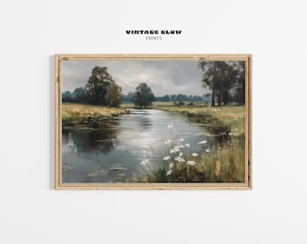 Vintage River Landscape Print | Rustic Countryside Painting (Digital Download)