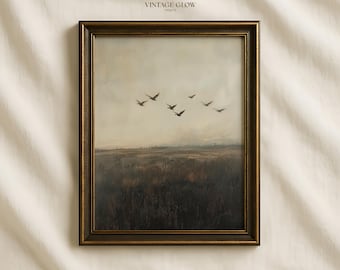 Fliegende Enten Poster | Vintage Landschaft Rustikale Bauernhaus Wandkunst | Digitaler Download | #V63
