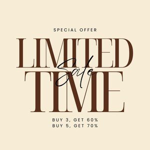Op de afbeelding: Een grafisch ontwerp op een lichtbeige achtergrond met de tekst SPECIAL OFFER in kleine zwarte letters bovenaan. Daaronder staan de woorden LIMITED TIME in een groot bruin schreeflettertype, met het woord Sale in zwarte cursieve letters.