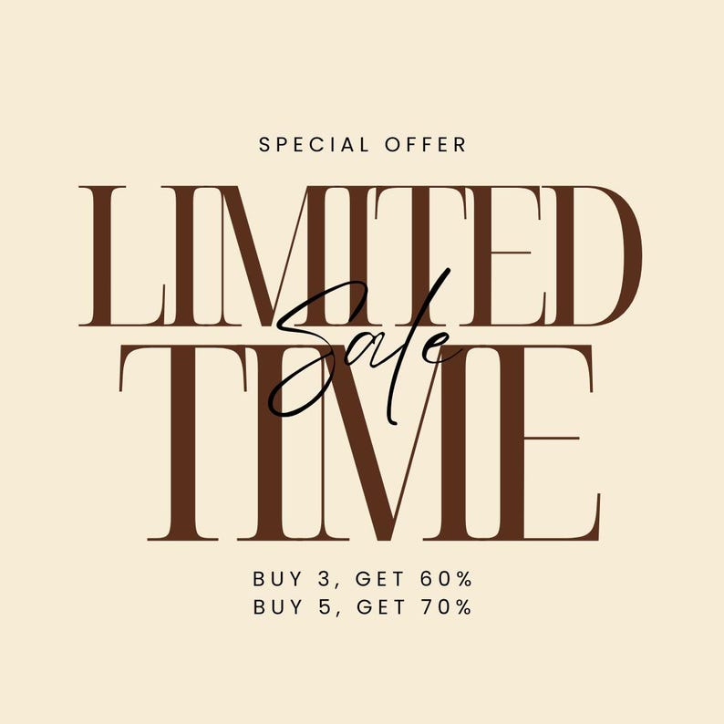 Op de afbeelding: Een grafisch ontwerp op een lichtbeige achtergrond met de tekst SPECIAL OFFER in kleine zwarte letters bovenaan. Daaronder staan de woorden LIMITED TIME in een groot bruin schreeflettertype, met het woord Sale in zwarte cursieve letters.