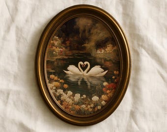 Romantic Swan Art Print | Sage Green Vintage Farmhouse Cottagecore Wall Art | Digital Download | #V310