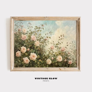 Vintage Rose Garden Print | Romantic Floral Landscape Wall Art | Shabby Chic Rose Decor | Antique Style Flower Print | Digital Download