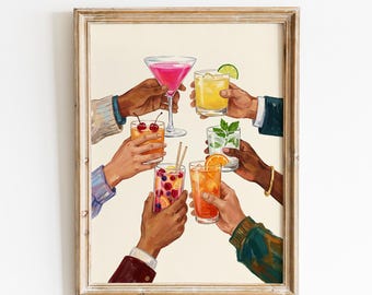 Retro Cheers Cocktail Print | Vintage Bar Cart Art (Digital Download)