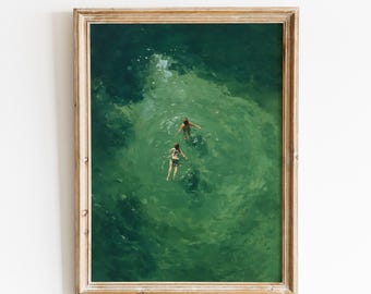 Swimming in Green Abstract Print | Vintage Retro Minimalist Green Wall Art | Digital Download | #V276