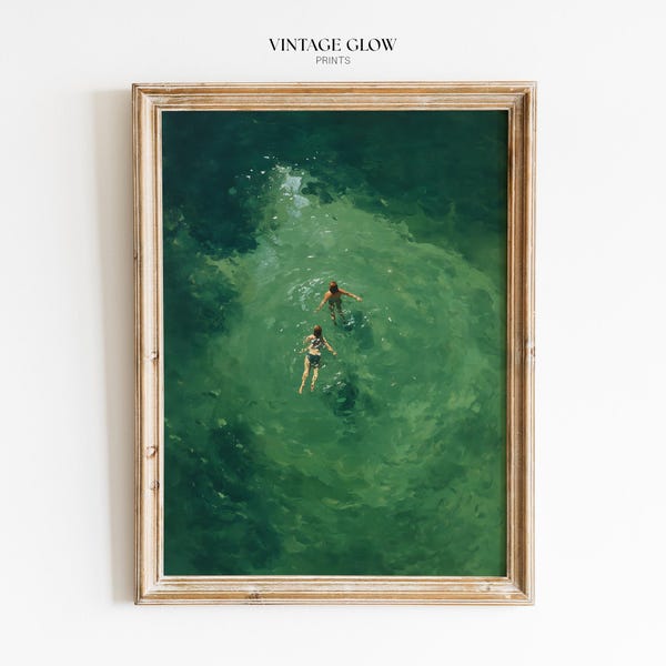 Swimming in Green Abstract Print | Vintage Retro Minimalist Green Wall Art | Digital Download | #V276