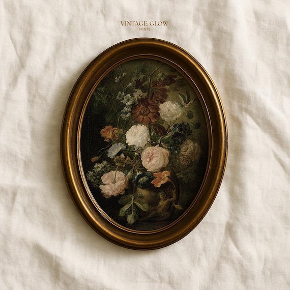 Moody Vintage Floral Print | Dark Victorian Flower Painting | Digital Download | #V90