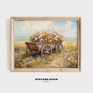 Vintage Wildblumen Warenkorb Druck | Frühling Blumen Landschaft Kunst | Landhaus Wanddekor | Floral druckbare Kunst | Digitaler Download #V9