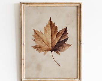Vintage Maple Leaf Print | Beige Autumn Botanical Art (Digital Download)