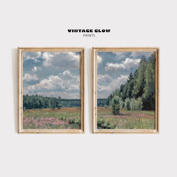 Vintage Wildflower Landscape Prints Set | French Cottage Art (Digital Download)