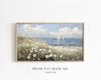 Coastal Sailboat Frame TV Art | Vintage Spring Seascape | Blue Nautical Beach House Decor | #FTV21