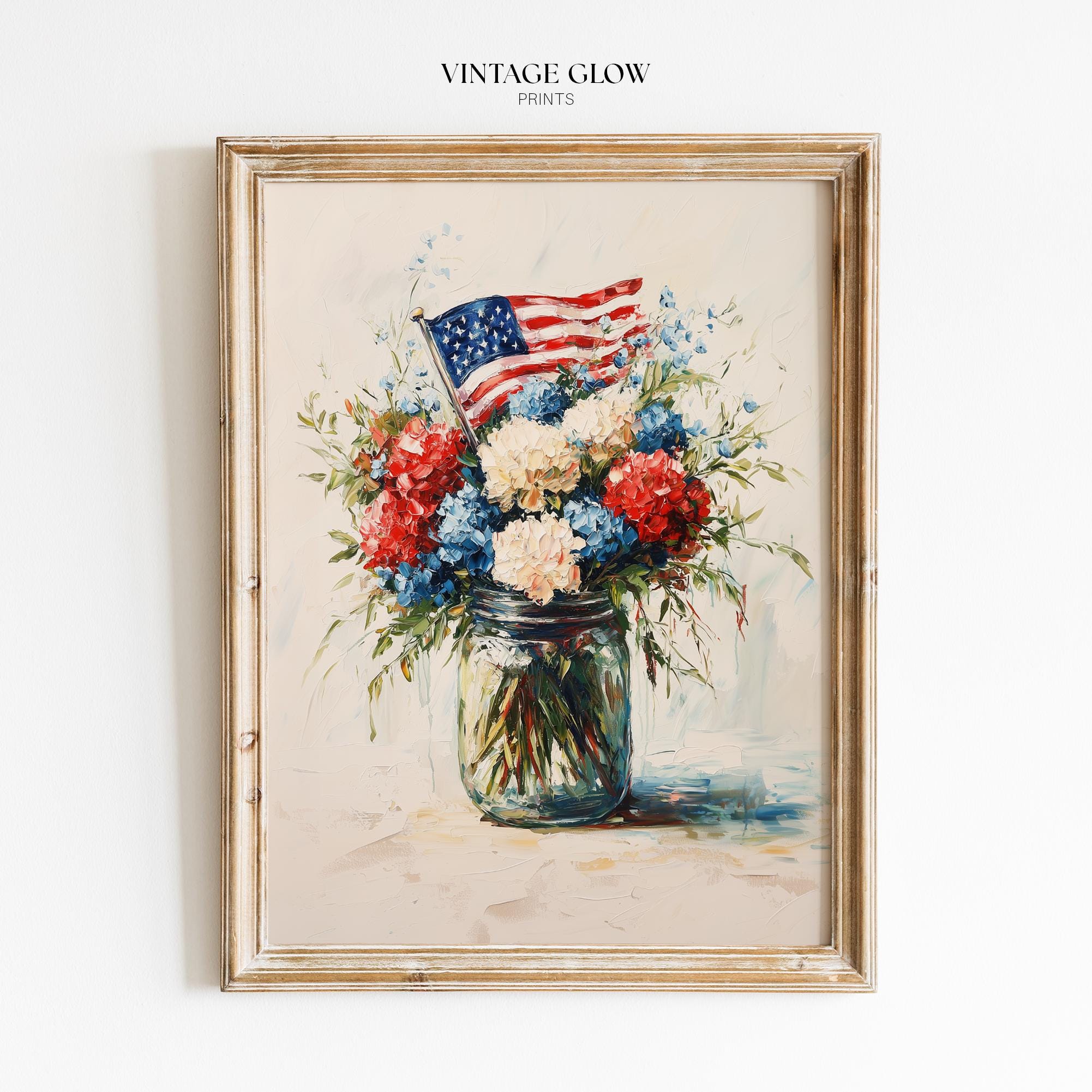 Rustic 4th of July Floral Vase Print | Patriotic Americana Wall Art ...