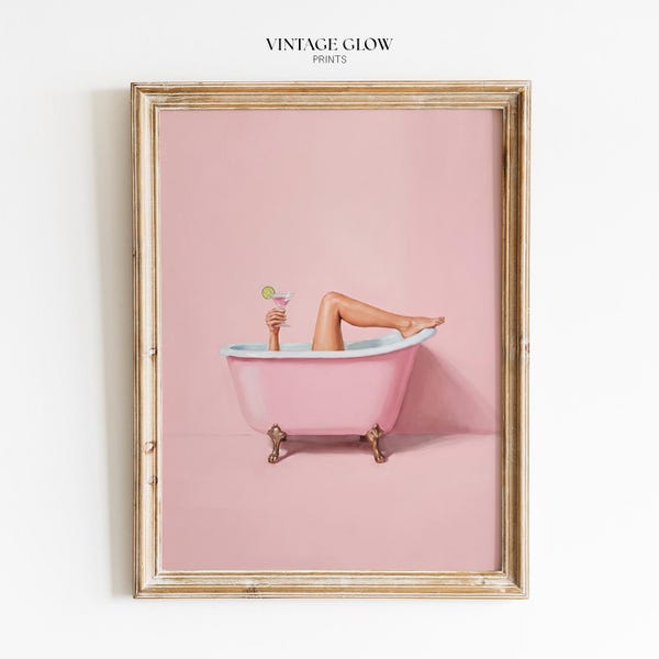 Pink Martini Bath Print | Playful Girly Bathroom Wall Art (Digital Download)