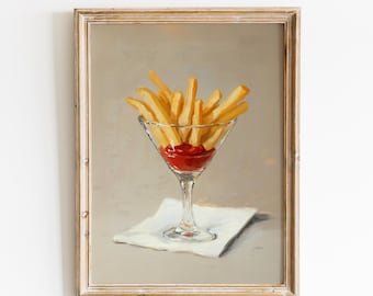 French Fries Martini Glass Print | Quirky Food Cocktail Bar Wall Art | Digital Download | #V152