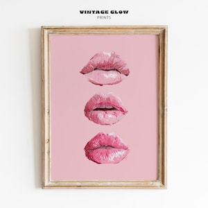 Blush Kiss Wall Art Print | Minimal Lips Painting | Feminine Pink Poster for Bedroom or Vanity | Chic Digital Download | #V338