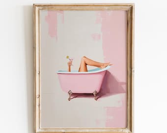 Lámina decorativa Pink Martini para el baño / Decoración de pared divertida y femenina para el baño (Descarga digital)