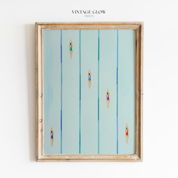 Tiny Swimmers Pool Print | Minimalist Deco Style Summer Bathroom Wall Art | Digital Download | #V209
