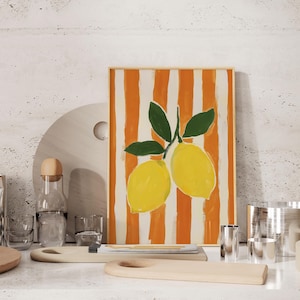 Lemon Art Print | Modern Kitchen Fruit Decor | Striped Lemon Illustration | Digital Download | #V115 image 5