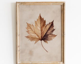 Vintage esdoornbladprint | Beige botanische herfstkunst (digitale download)