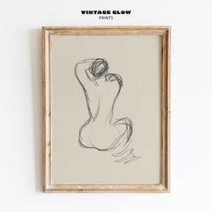 Vintage Female Figure Line Art Print | Minimalist Sketch Wall Decor | Neutral Farmhouse Printable | Sitting Woman Drawing | Instant Download