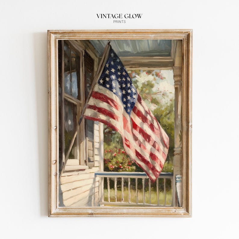 Vintage American Flag Print | Rustic Patriotic 4th of July Farmhouse ...