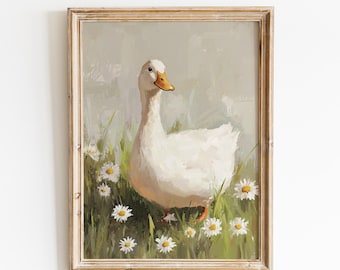 Rustic Farmhouse Duck Print | Vintage Countryside Goose Cottagecore Pastoral Wall Art | Digital Download