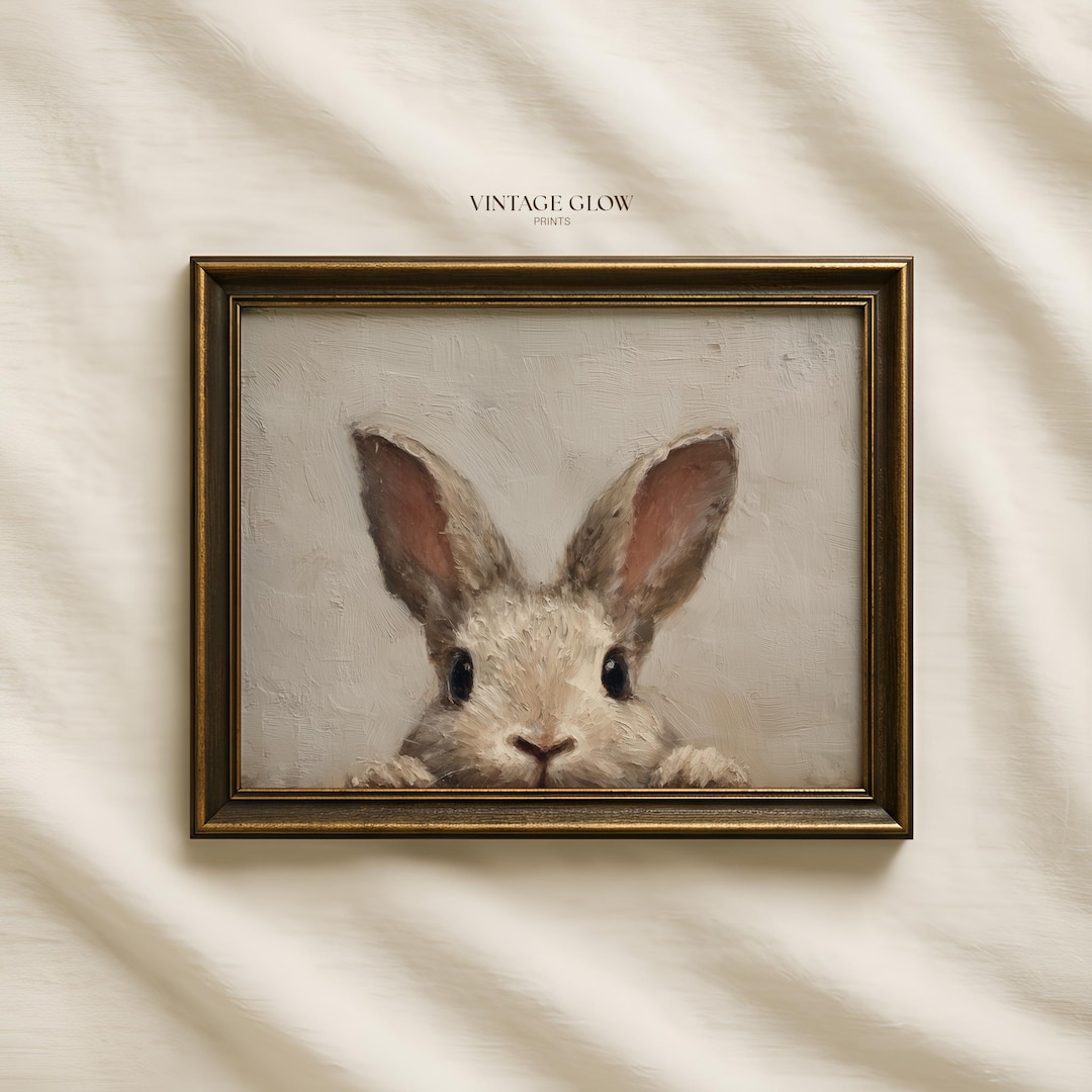 Peeking Bunny Easter Print | Rustic Neutral Cottagecore Rabbit Wall Art ...