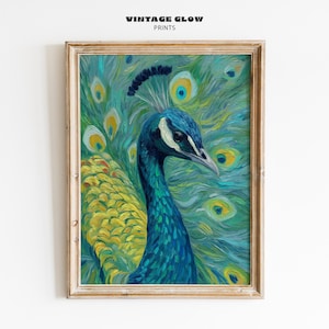 Vintage Peacock Art Print | Colorful Bird Oil Painting | Boho Wall Decor | Elegant Animal Printable | Digital Download | #V267