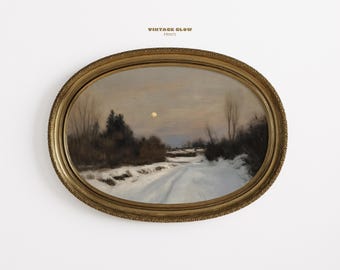 Moonlit Winter Forest Print | Vintage Moody Snowy Night Landscape Wall Art | Digital Download | #V787