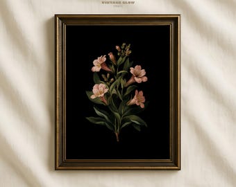 Vintage donkere bloemenprint | Moody botanische muurkunst (digitale download)