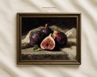 ムーディーなイチジクの絵画 | 印刷可能なアート | ビンテージフルーツ