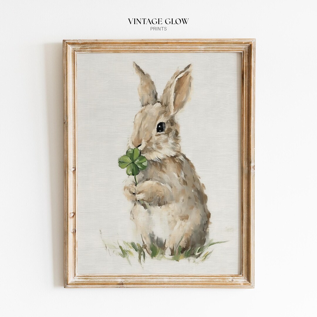 Shamrock Rabbit Shamrock Bunny Print | St Patrick’s Clover Rabbit Wall Art | Digital ...