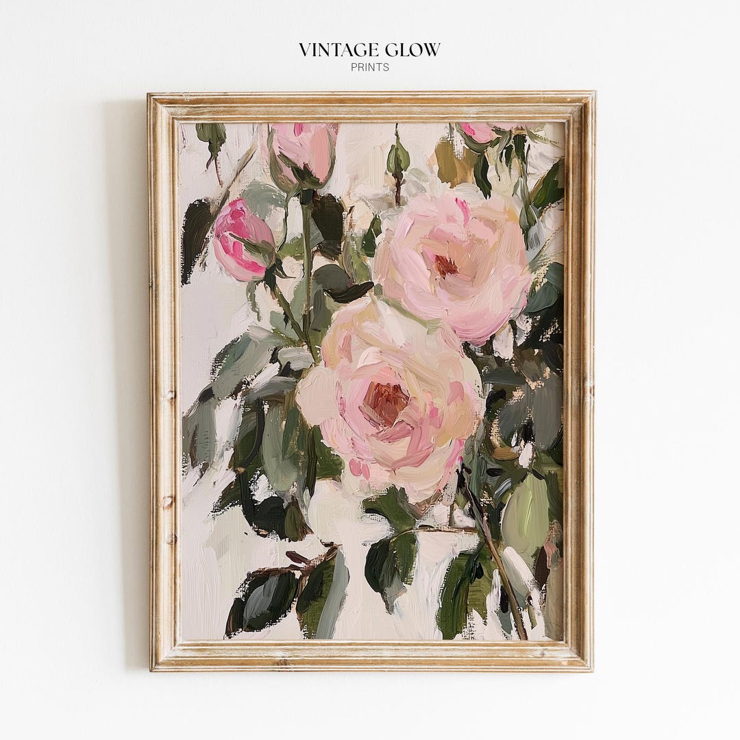 Vintage Pink Roses Still Life Print | Muted Cottagecore Floral ...