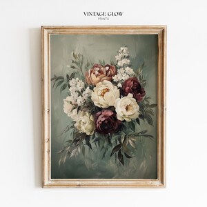 Antique Floral Wall Art | Vintage Moody Flower Print | Cottage Decor ...