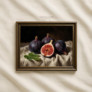 Stillebentryck med vintagemotiv, stämningsfulla fikon | Rustik köksdekor med frukt | Digital nedladdning | #V530