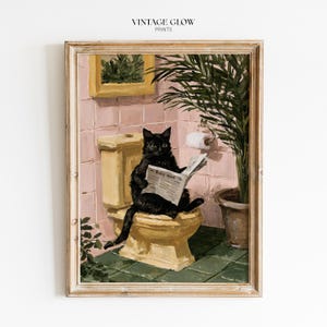 Funny Toilet Cat Art Print, Quirky Bathroom Wall Decor, Digital Download