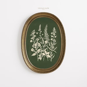 Floral Wall Art Print | Dark Green Botanical Decor | Cottagecore Rustic Flower Artwork | Digital Download