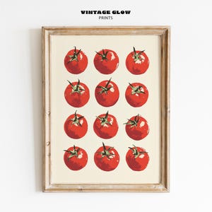 ヴィンテージトマトキッチンアートプリント | 地中海料理のインテリア | 折衷的な料理の壁スタイル | デジタルダウンロード