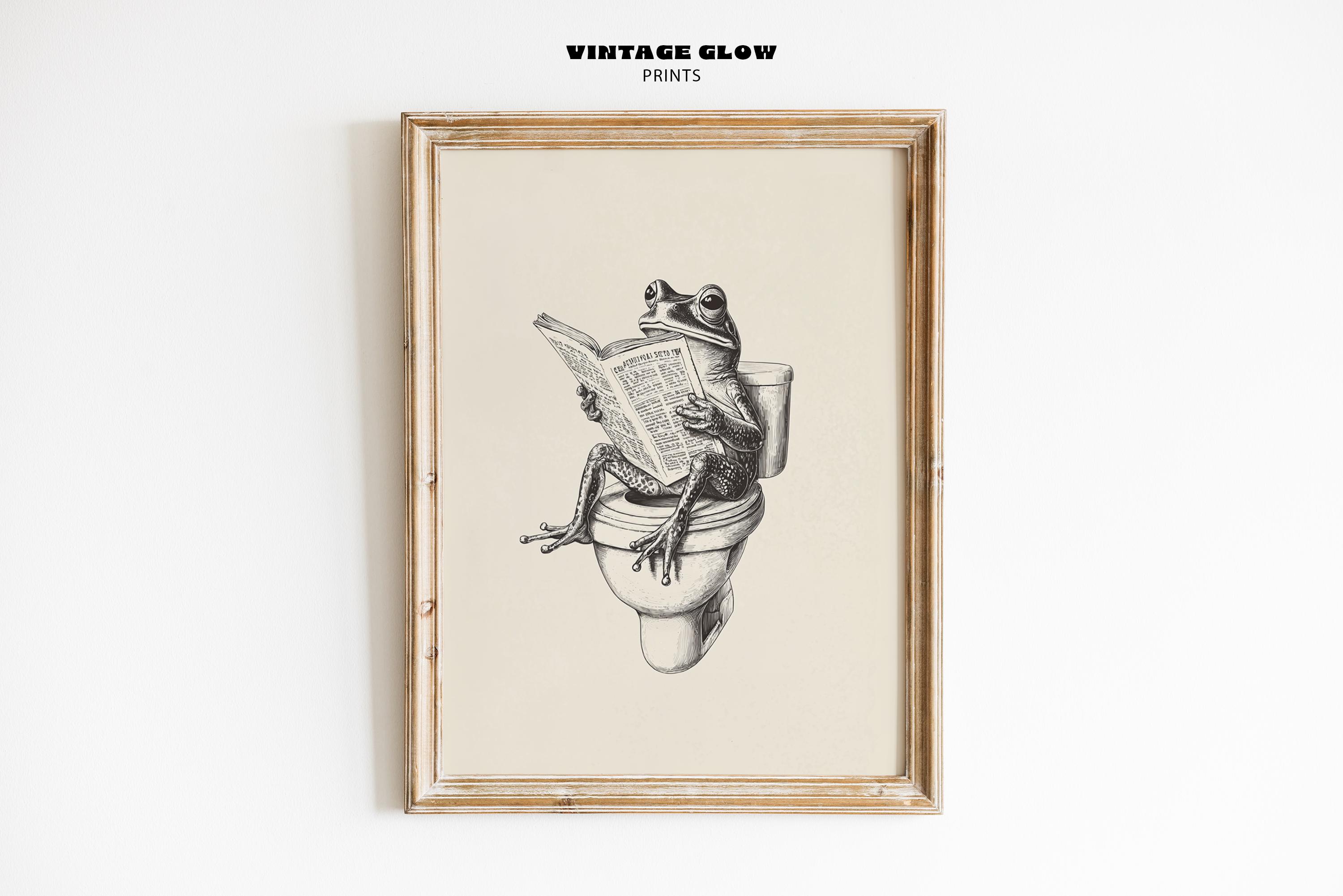 Retro Frog on Toilet Print | Quirky Bathroom Wall Art | Frog Poster Decor | Playful Frog Art | Digital Download | #V13