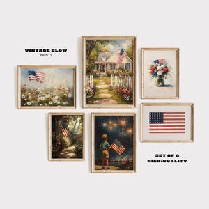 4th of July Wall Art Set of 6 Prints | Vintage Patriotic Decor | American Flag Printable Art | Independence Day Digital Download | #V160