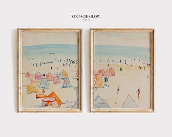 Pastel Beach Prints Set | Vintage Coastal Seascape (Digital Download)