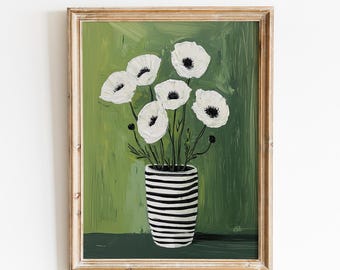 Abstract Green Floral Print | Modern Botanical Vase Artwork | Minimalist Home Decor | Digital Download | #V205